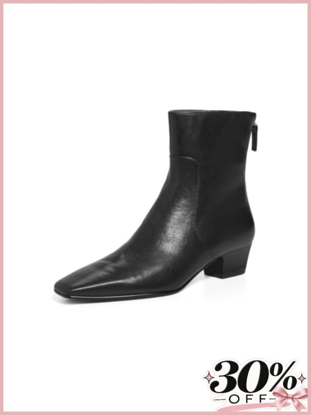 Square Toe Ankle Boots Faux Leather Block Heel Back Zipper Booties